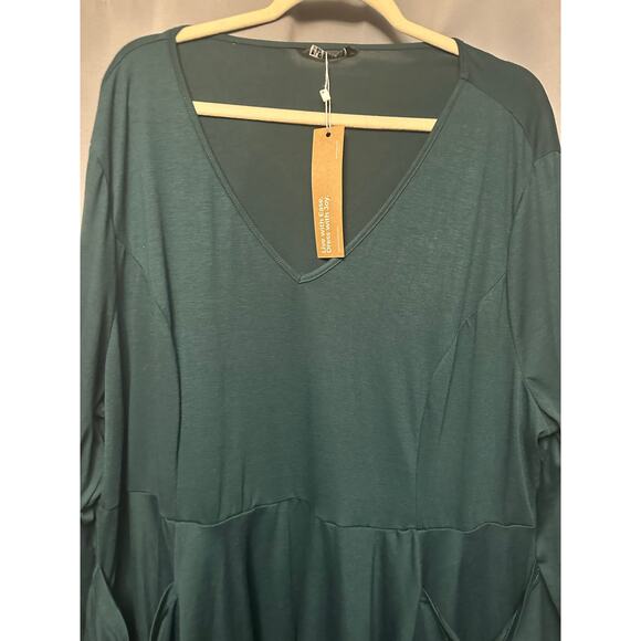 Plus Size 3X 22 24 Green BloomChic V Neck Long Sleeve Oversized Tunic Pockets - Picture 3 of 9
